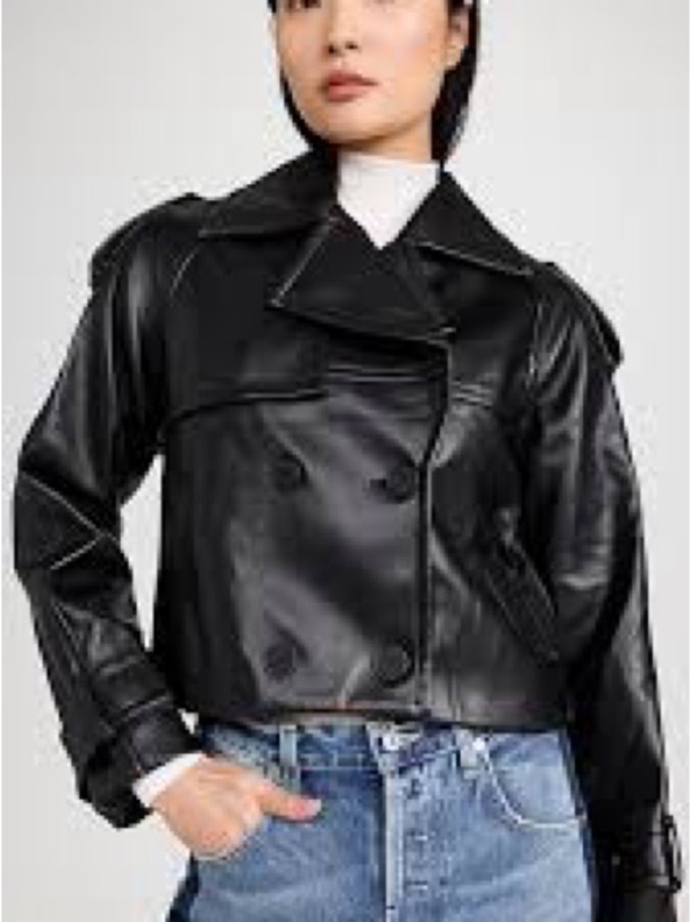 4th & Reckless Dayna Cropped Faux Leather Trenchcoat in Black S - Picture 2 of 8